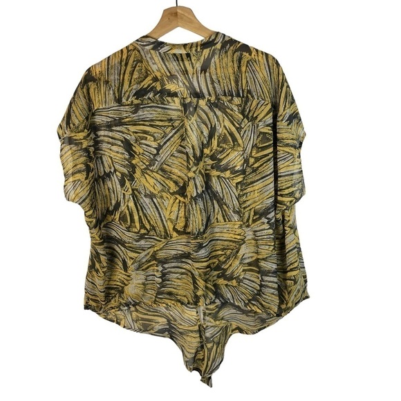 ANA Gray & Yellow Floral Short Sleeve Button Down Blouse XL - Picture 2 of 4